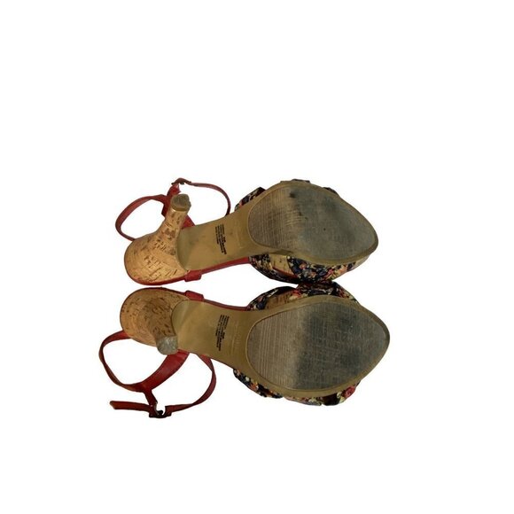 Rampage Platform Stiletto Heels Sandals Floral Fabric with Cork Heels Size 8 1/2 - Picture 8 of 10